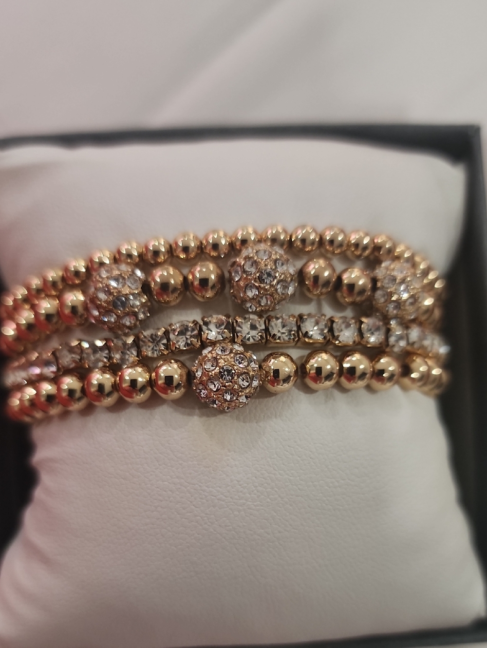 Gold Crystal Beaded Stackable Bracelet Set Of 4